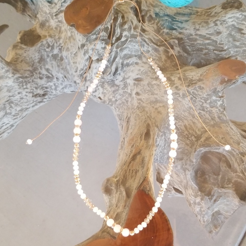 WHBM Pink and Gold Adjustable Slide Necklace